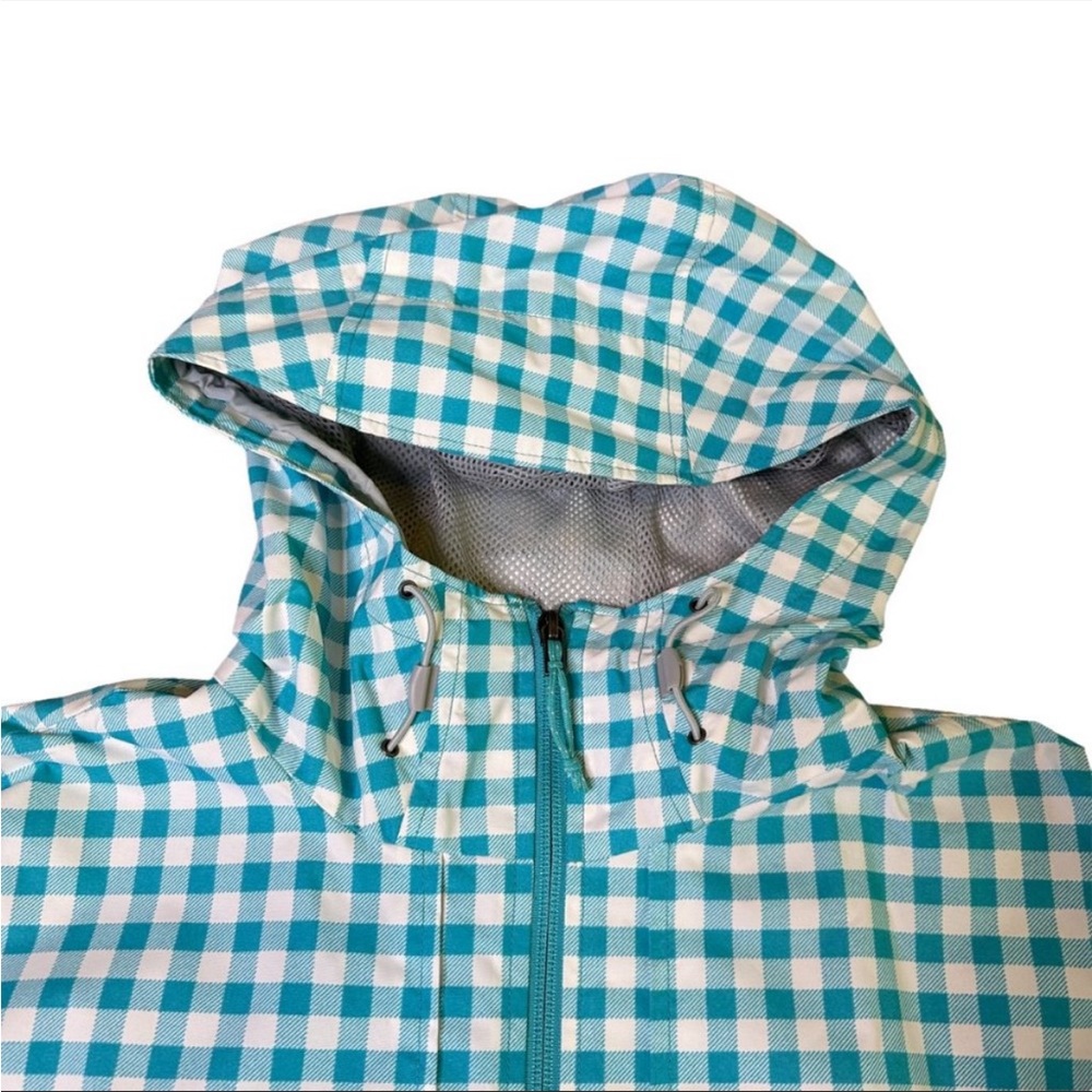 Columbia Teal and White Gingham Hooded Raincoat - Picture 5 of 9